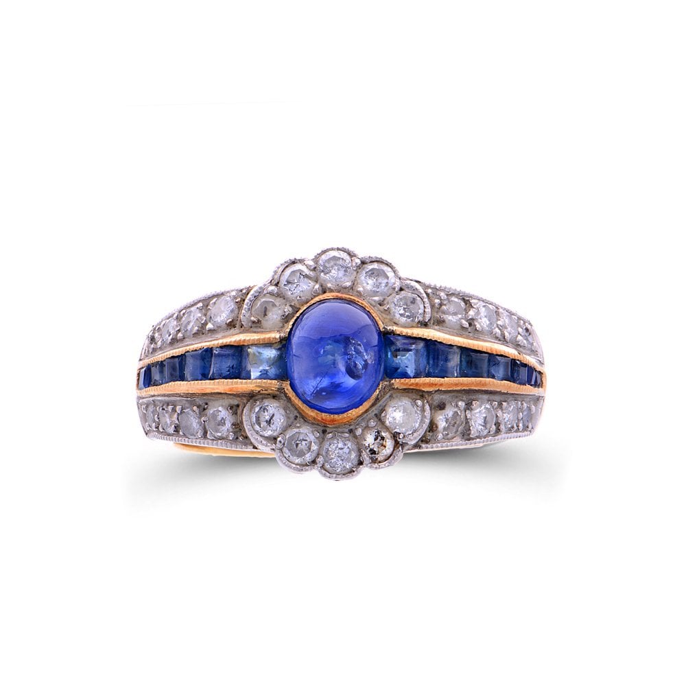 Elmas Art Deco Safir Yüzük