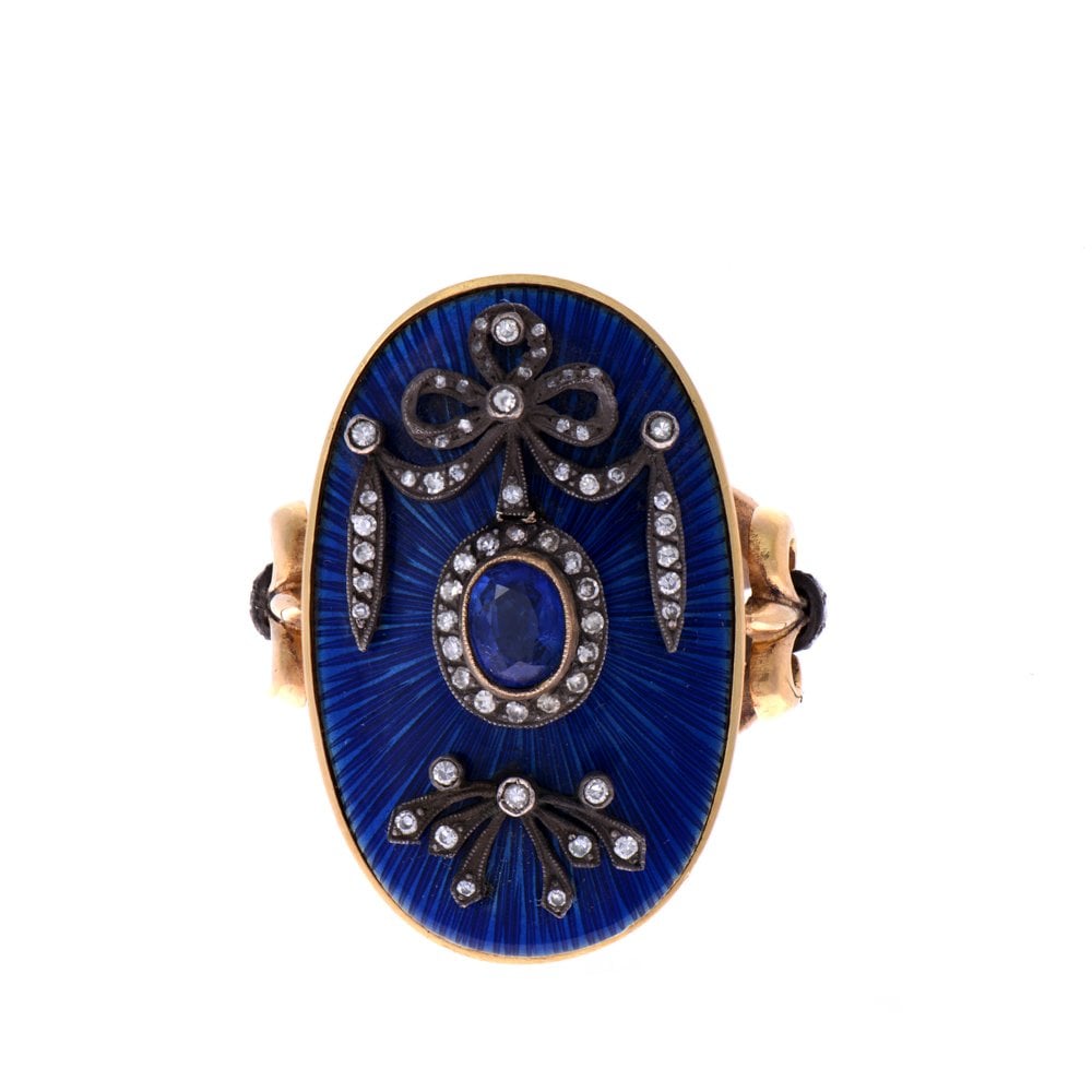 Elmas Art Deco Safir Yüzük