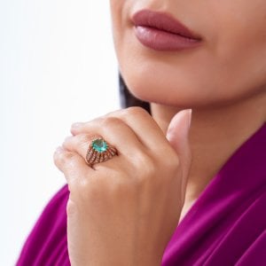 Elmas Art Deco Zümrüt Yüzük