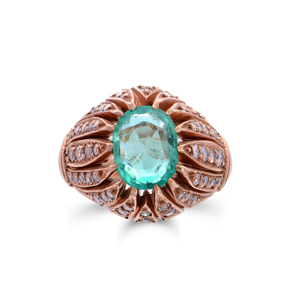 Elmas Art Deco Zümrüt Yüzük