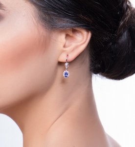 0,40 Karat Pırlanta Tanzanit Küpe