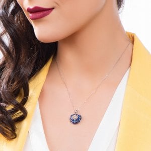 0,50 Karat Pırlanta Safir Kalp Kolye