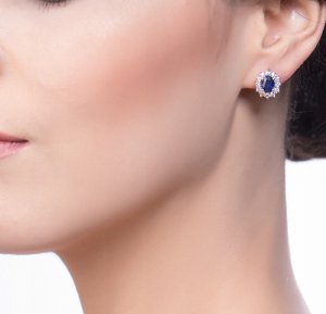 0,70 Karat Pırlanta Safir Küpe