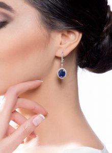 0,40 Karat Pırlanta Safir Küpe