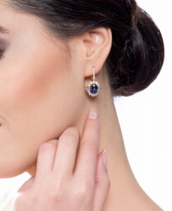 3,55 Karat Pırlanta Bagetli Safir Küpe