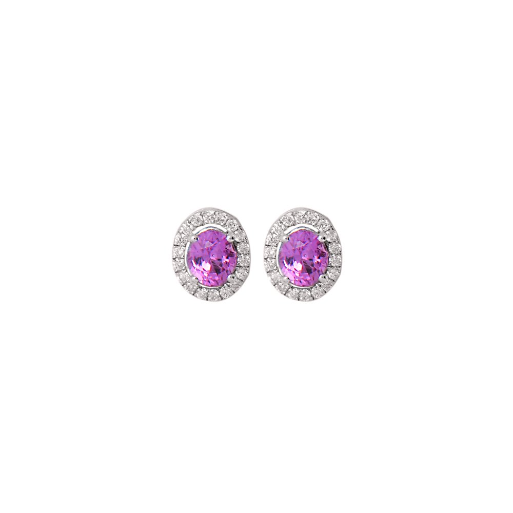 0,30 Karat Pırlanta Pembe Safir Küpe