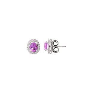 0,30 Karat Pırlanta Pembe Safir Küpe