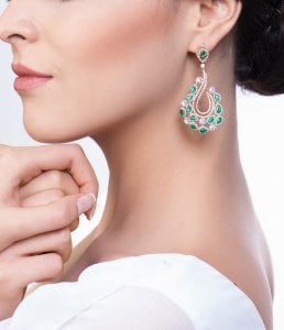 5,00 Karat Pırlanta Tasarım Zümrüt Küpe