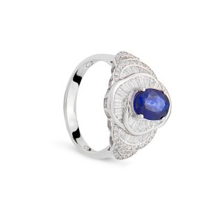 2,60 Karat Baget Pırlanta Safir Yüzük