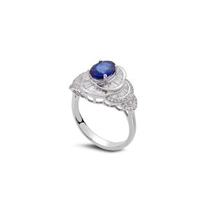 2,60 Karat Baget Pırlanta Safir Yüzük