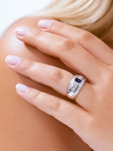 1,25 Karat Pırlanta Bagetli Safir Yüzük
