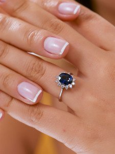 0,65 Karat Pırlanta Safir Yüzük