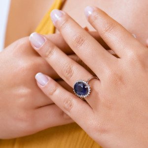 0,38 Karat Pırlanta Safir Yüzük