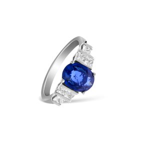 0,61 Karat Baget Pırlanta Safir Yüzük
