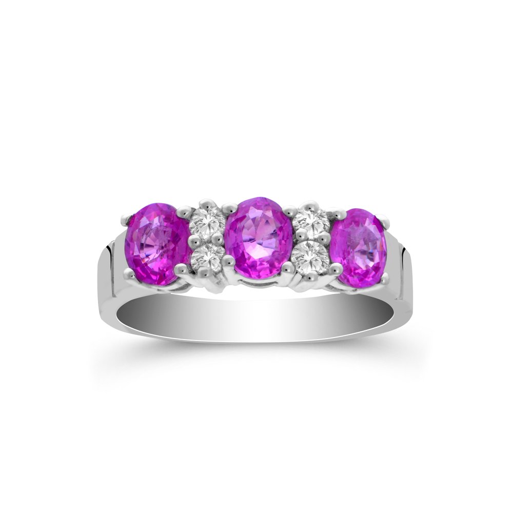 0,18 Karat Pırlanta Pembe Safir Trio Yüzük