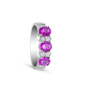 0,18 Karat Pırlanta Pembe Safir Trio Yüzük